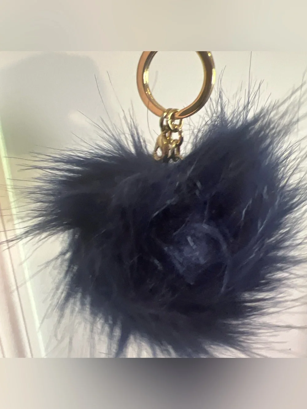 Origami Owl Pom Pom Bag Clip Keychain Poof Navy Blue GOLD